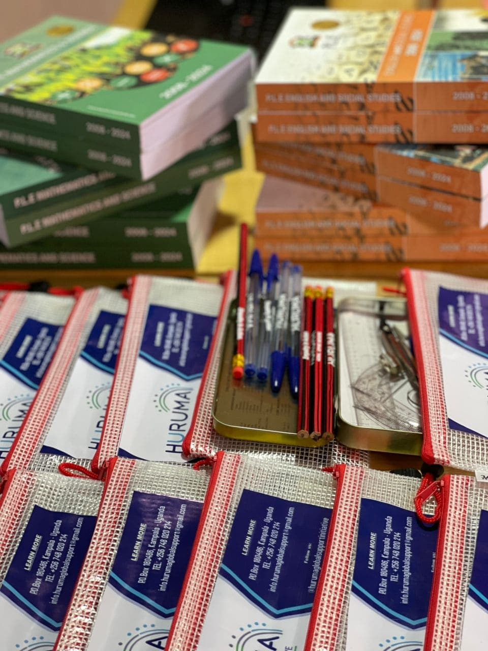 Pens and stationery prepared for pupils